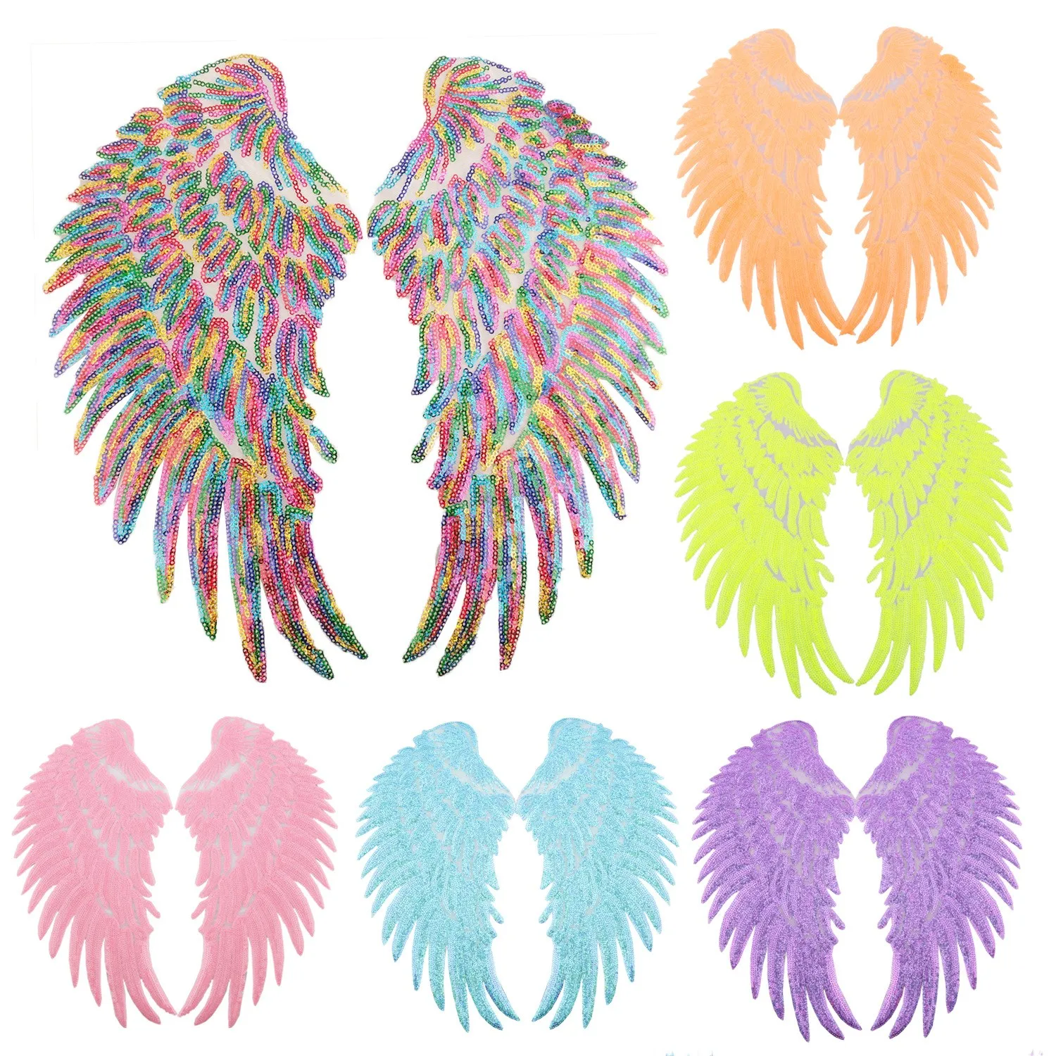 

Rainbow Feather Wing Sequins Patches for Clothing Embroidery Patches Garment Accessories Iron-on Patch Badges DIY Applique
