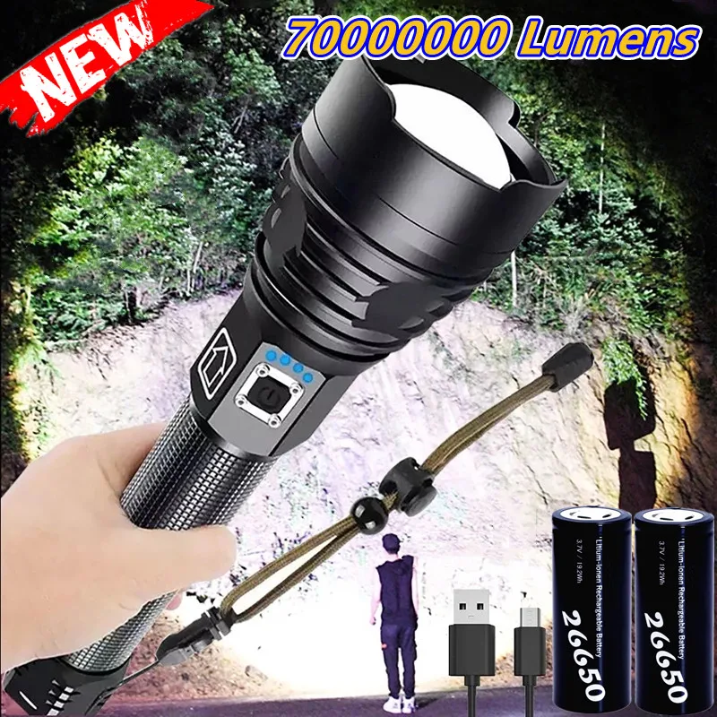 

New Powerful Led Flashlight 18650 High Power Rechargeable Tactical Flash Light XHP100 Usb Bright Torch XHP90 Camping Lantern