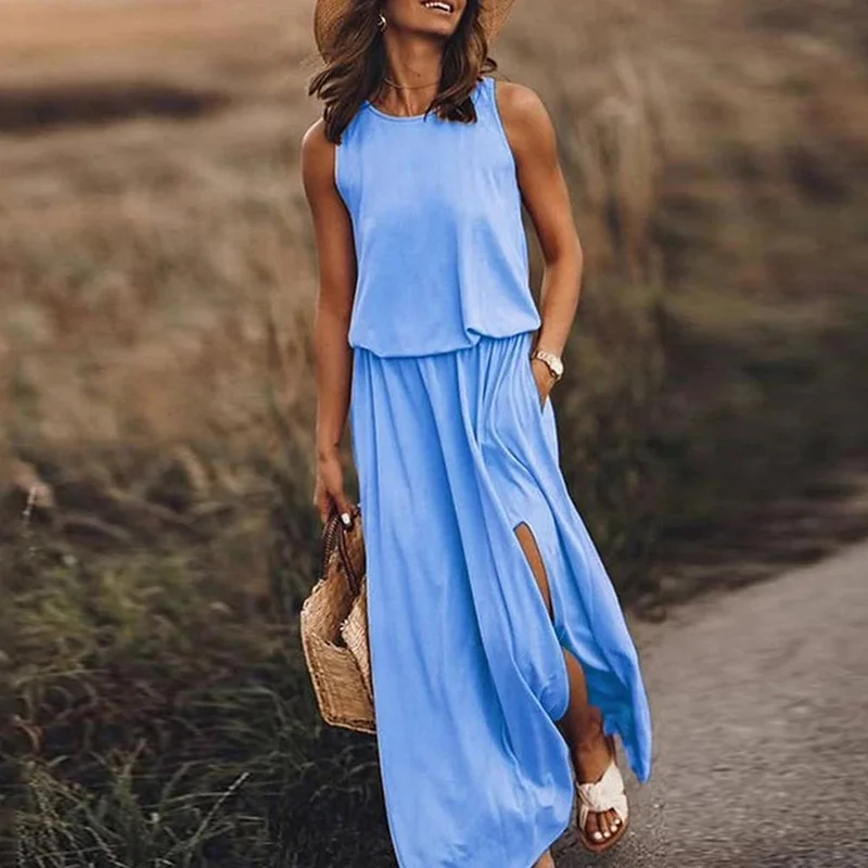 

Long Dress Women Sleeveless Long Maxi Dress Sexy Side Slit Designer Style Fashion Sundress Female Loose Dress Fashion