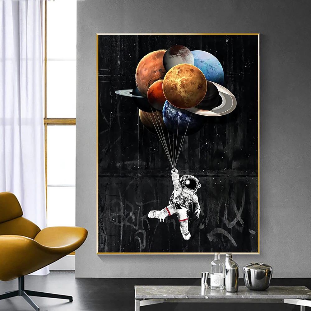 

Abstract Astronaut With the Planet Canvas Painting Nordic Cartoon Posters And Prints Wall Art For Living Room Home Decor