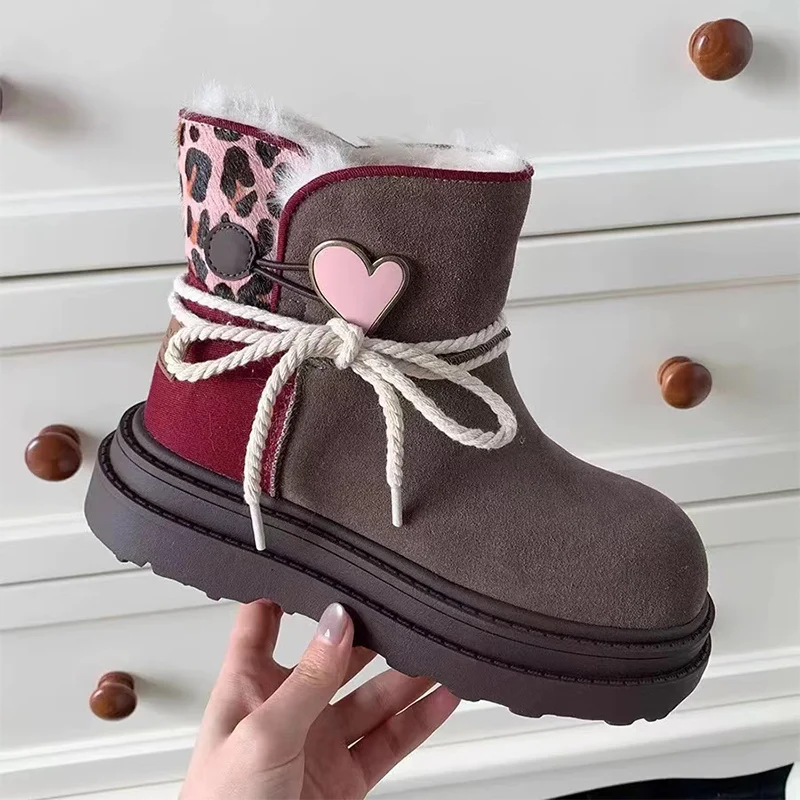 Женские леопардовые зимние ботильоны на плоской подошве замшевая теплая обувь