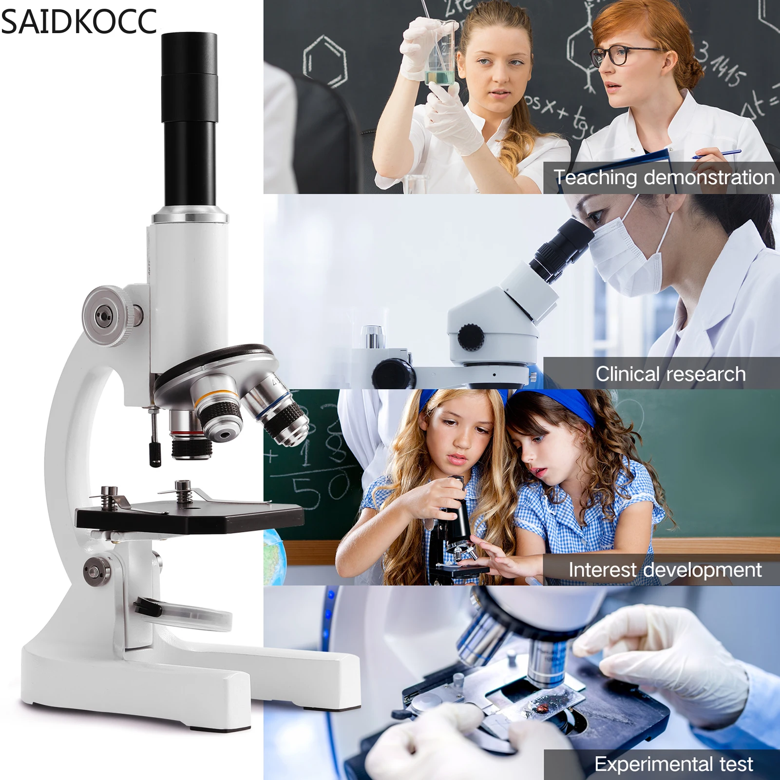 SAIDKOCC 64X-2000X Монокулярный оптический микроскоп для детей начальной школы Наука