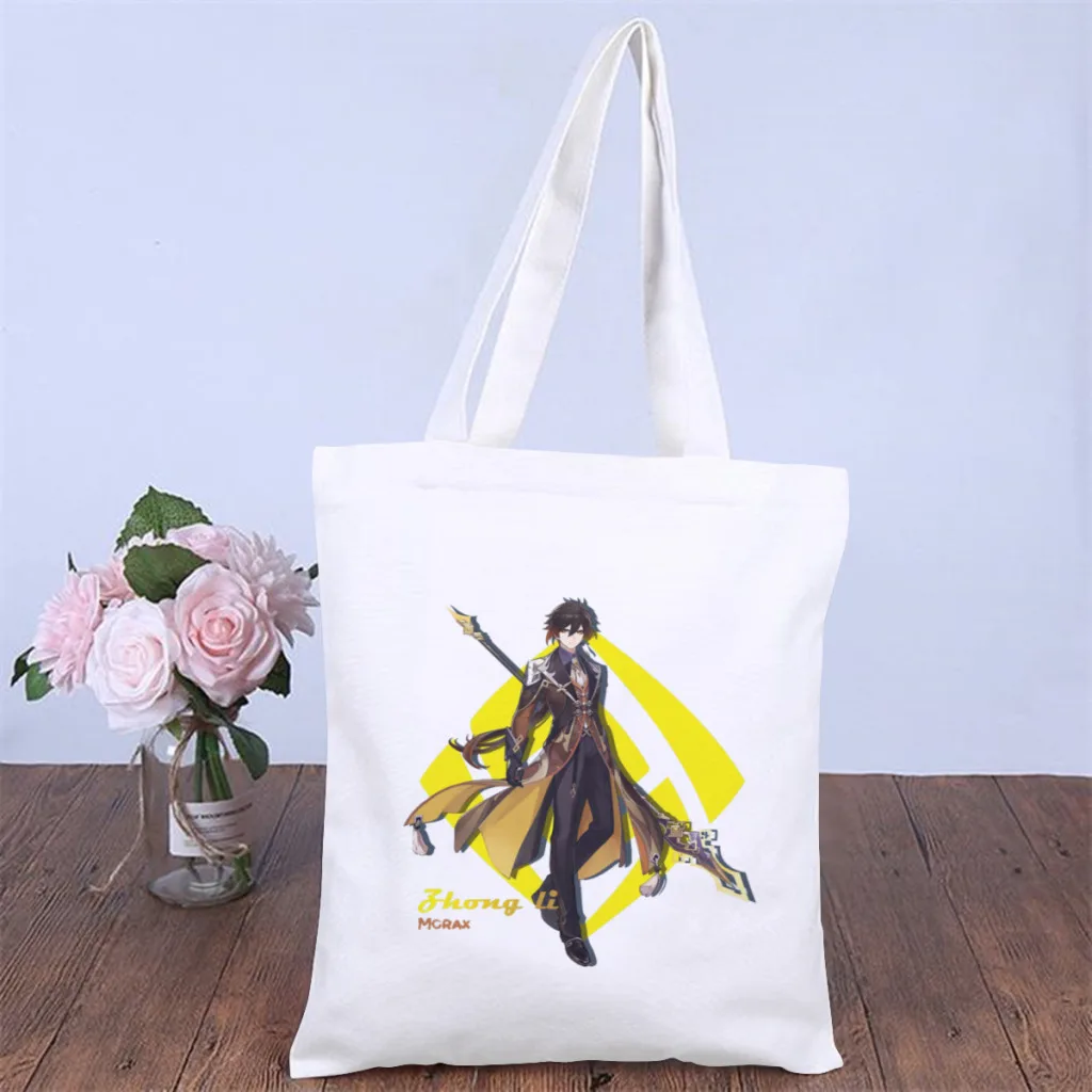 

Cool ZhongliHandbag Genshin Impact Online Role Playing Game Fashion Shoulder Canvas Bags Pocket Shopper HandBags Kawaii Tote Bag