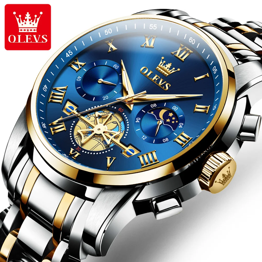 

OLEVS 2859 Moon Phase Quartz Watch for Men Waterproof Luminous Man Wristwatch Stainless Steel Luxury Brand Original Men's Watch