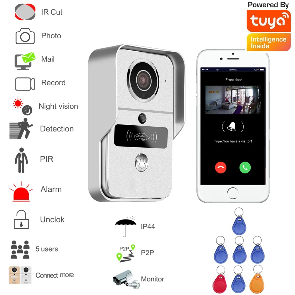 New Tuya Smart Life Cellphone App Control WiFi Door Bell Rfid Card Unlock Security Camera Intercom System For Visitor Talk