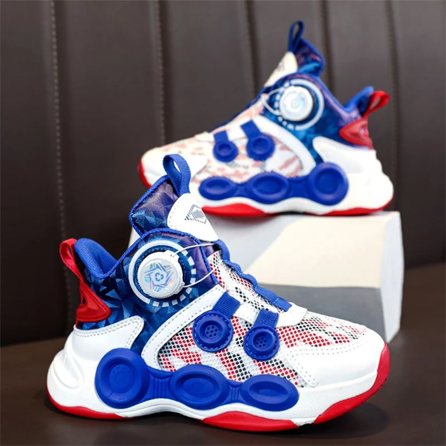 Kids Basketball Shoes New Mesh Breathable Rotating Button Children's sneakers Cushioning Training Athletic Basketball Sneakers