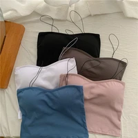 2022 2pcs cotton underwear womens top tube tops sexy solid color short top fashion no steel ring tank up female lingerie