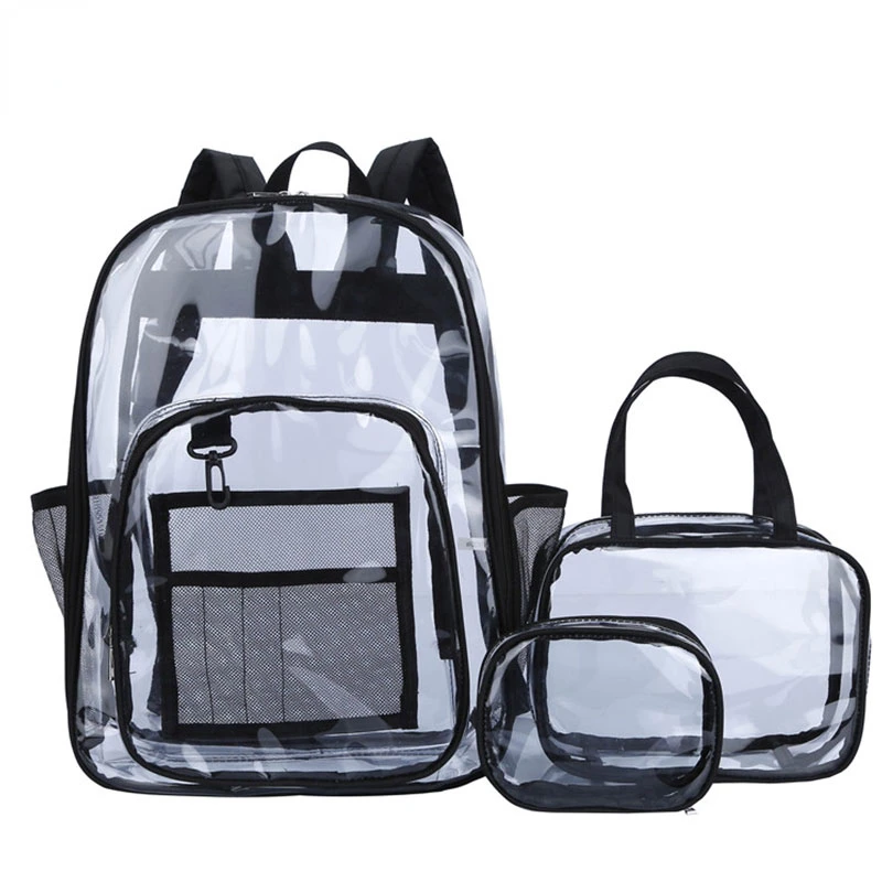 

Transparent PVC Set Bag Waterproof Backpack Unisex Backpack Solid Clear Backpack Couple Fashion Large Capacity Bagback