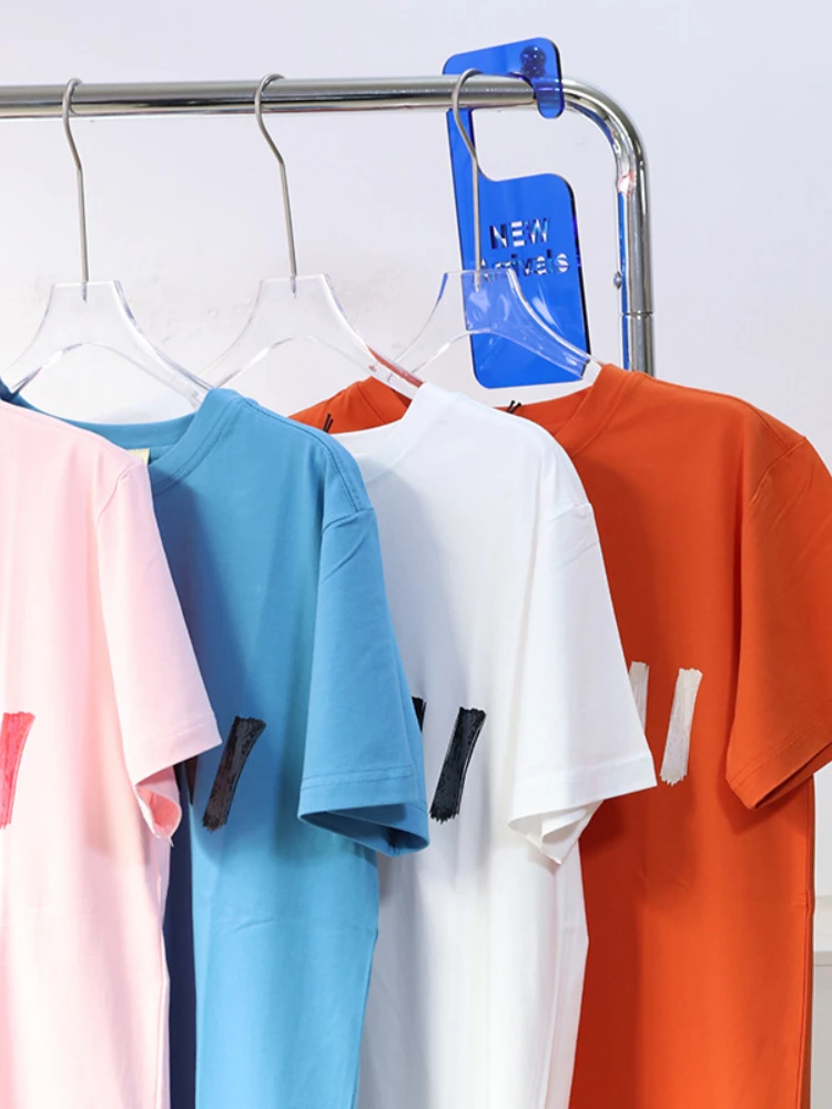 

Women T-shirt 2022 Spring and Summer New Letters Printing Round Neck Loose Short-sleeved T-shirt Women Solid Color Top