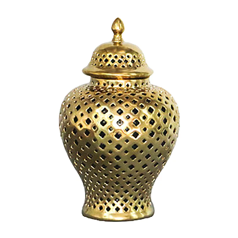 

1Pcs Creative Ceramics Hollow Out Storage Jar Decorative Cans Retro Decorative Crafts Decorative Candy Jar Gold