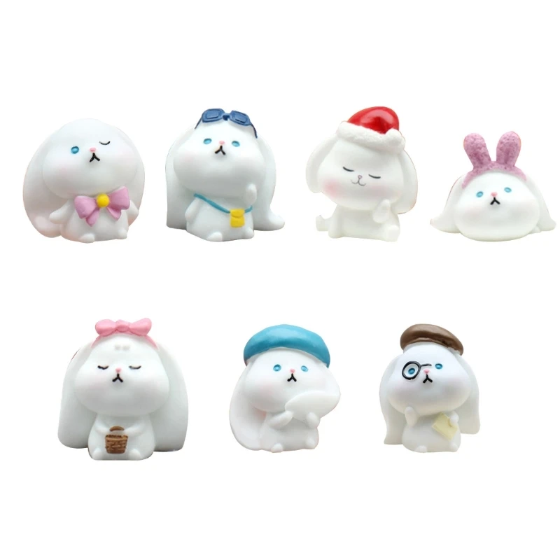 

7pcs Miniature Cute Rabbit Ornaments Potted Plant Decoration Supplies for Children Adults DIY Crafts Gift