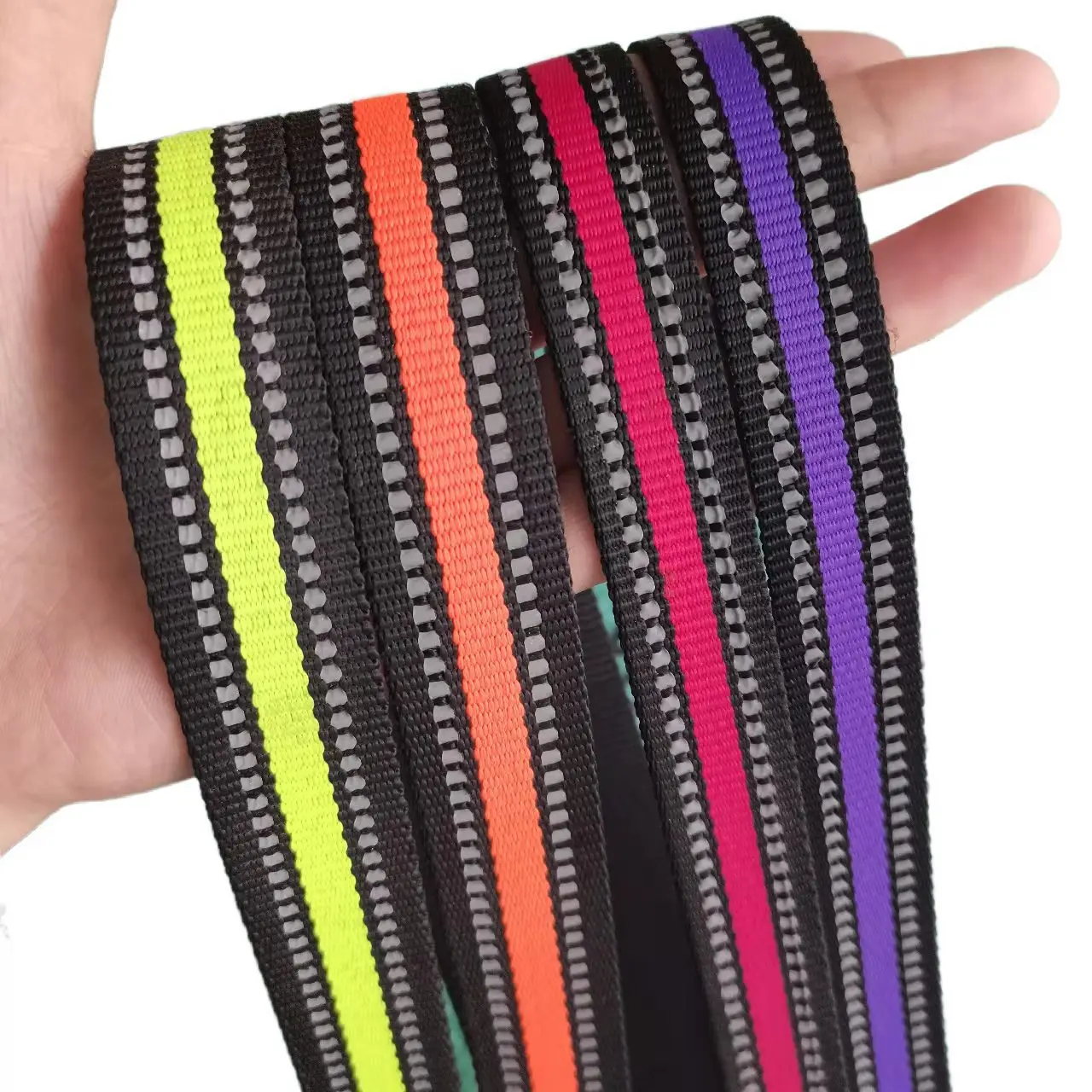 

50 yards 2cm Width Stripe Polyester Webbing With Reflective Line for DIY Pet Collar Dog Backpack Strap Sewing Accessories
