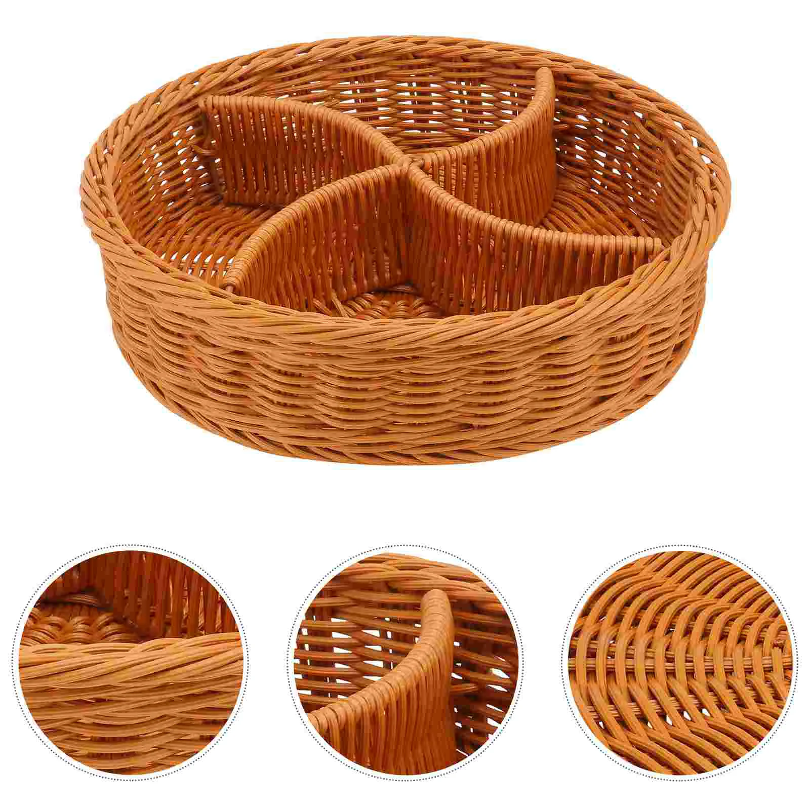 

Vintage Rattan Woven Storage Basket Fruit Bread Basket Serving Tray for Home Kitchen Restaurant Brown