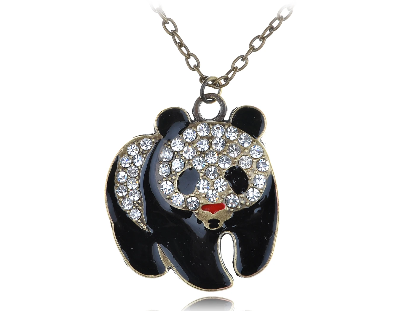 

Womens Antique Gold Tone Clear Rhinestones Giant Panda Bear Pendant Necklace