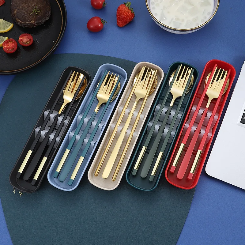 

Stainless Steel Portable Tableware Sets Korean Style Cutlery Chopsticks Combination with Box Kitchen Utensils for Travel Gifts