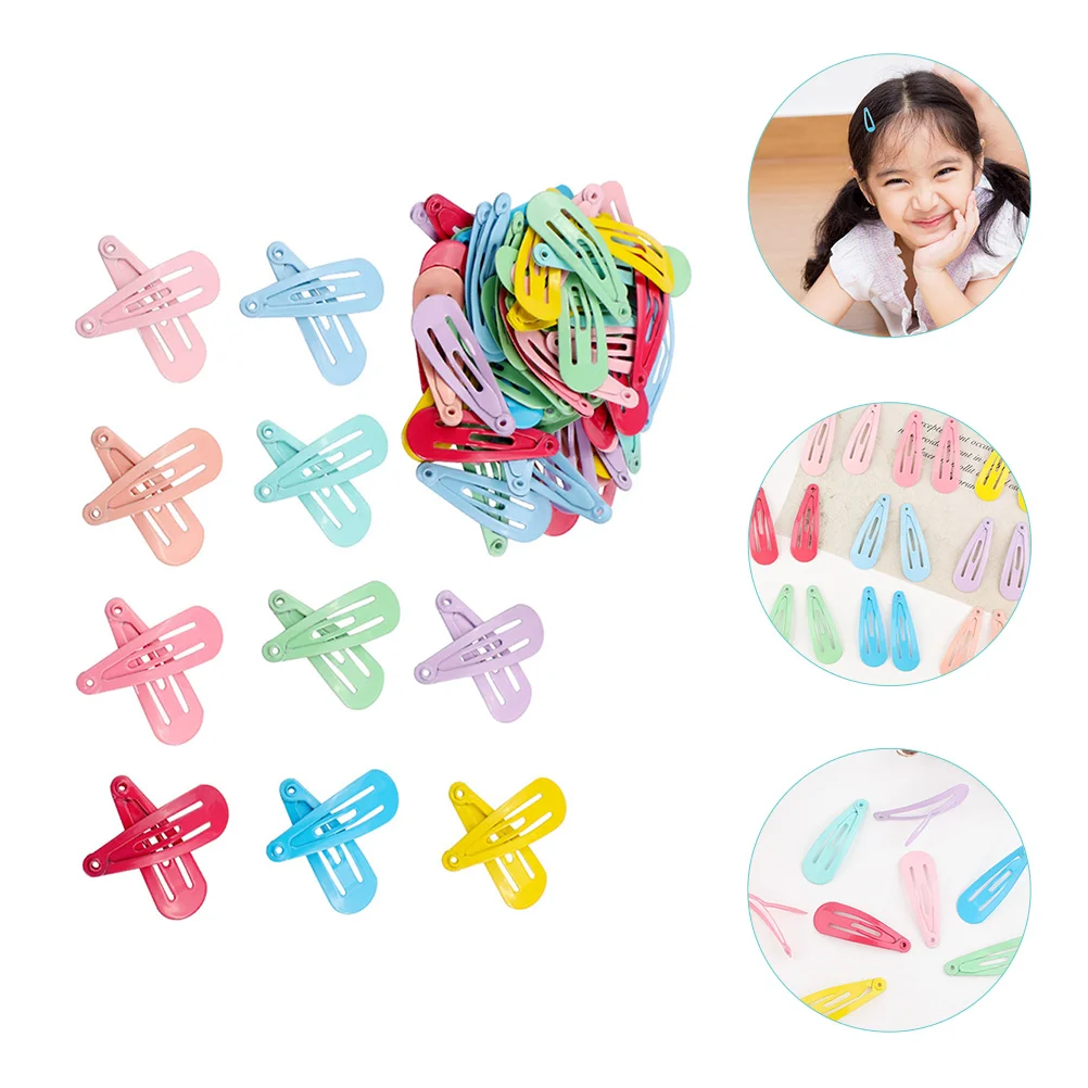 

50pcs Kids Hair Clip Metal Snap Hair Clips Candy Color Barrettes Girls Hairpins