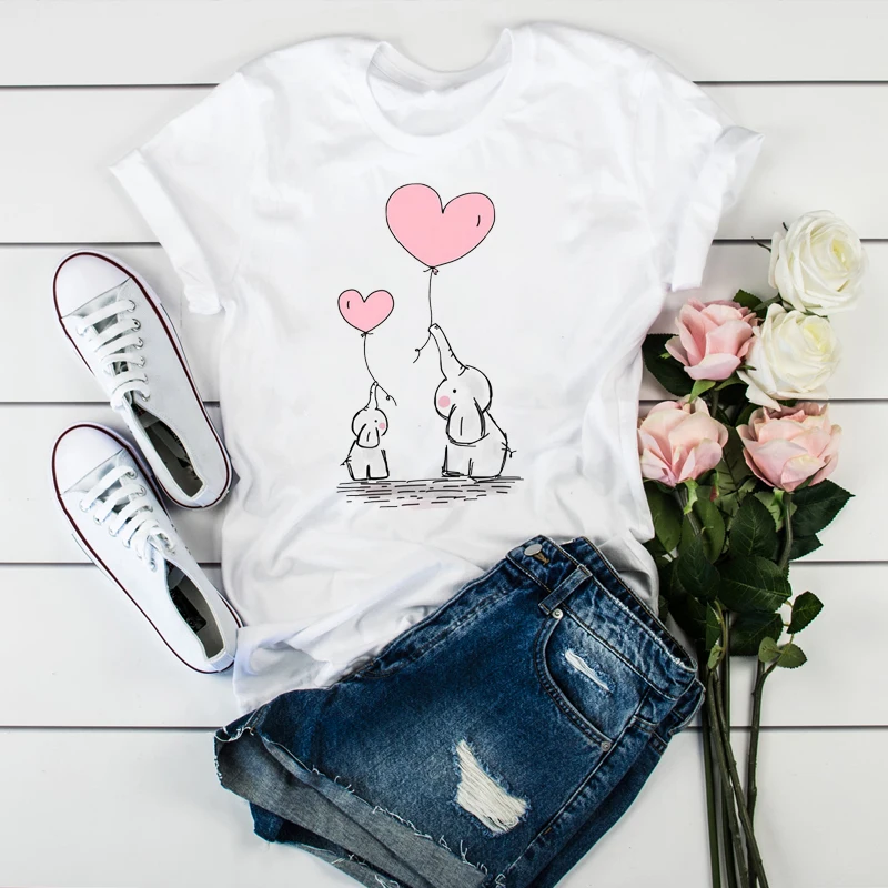 

Women's T-shirts 2020 Pink balloon Print Top Female t-shirt Harajuku summmer Streetwear Clothing Casual O-neck Lady Tops Shirts