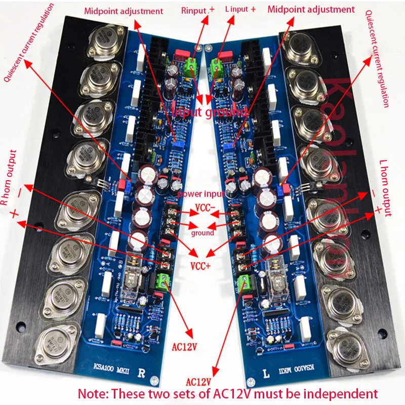 

KSA100 Gold Sealed Tube High Power HIFI Rear Amplifier Board 100W 2.0 Adjustable Class A Power Amplifier Board