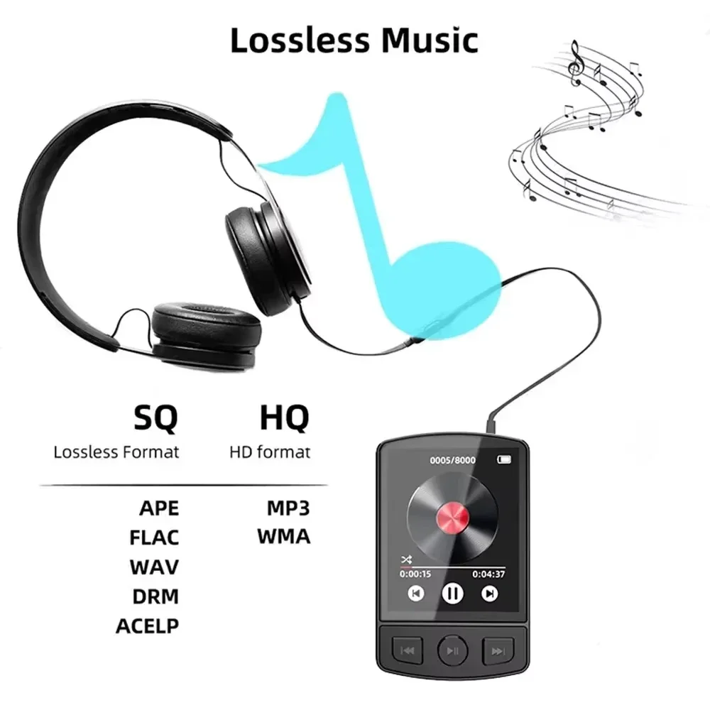 Фото MP3-плеер Bluetooth 5.2, портативный, 1,8 дюйма, с клипсой, Hi-Fi звук, для студентов, с экраном, FM-радио, электронной книгой, для спорта №4