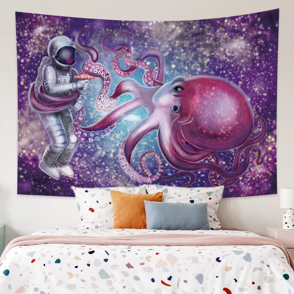 

Psychedelic Tapestry Aesthetic Starry Sky Pctopus Astronaut Wall Hanging Hippie Bedroom Living Room College Dorm Home Decoration