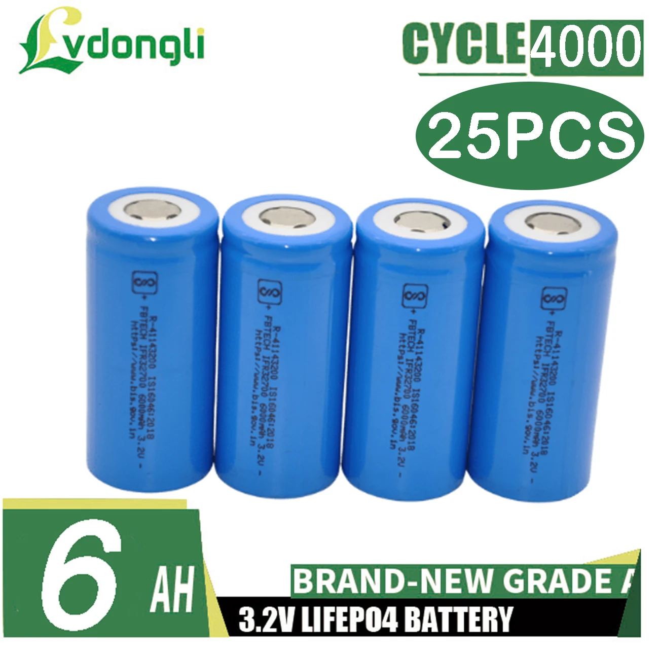 

3.2V 6Ah Lifepo4 Battery Rechargeable Lithium Iron Phosphate 32700