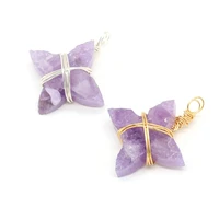 natural stone amethyst winding copper wire irregular flower pendant for jewelry making diy necklace accessories gift 30x40mm 1pc