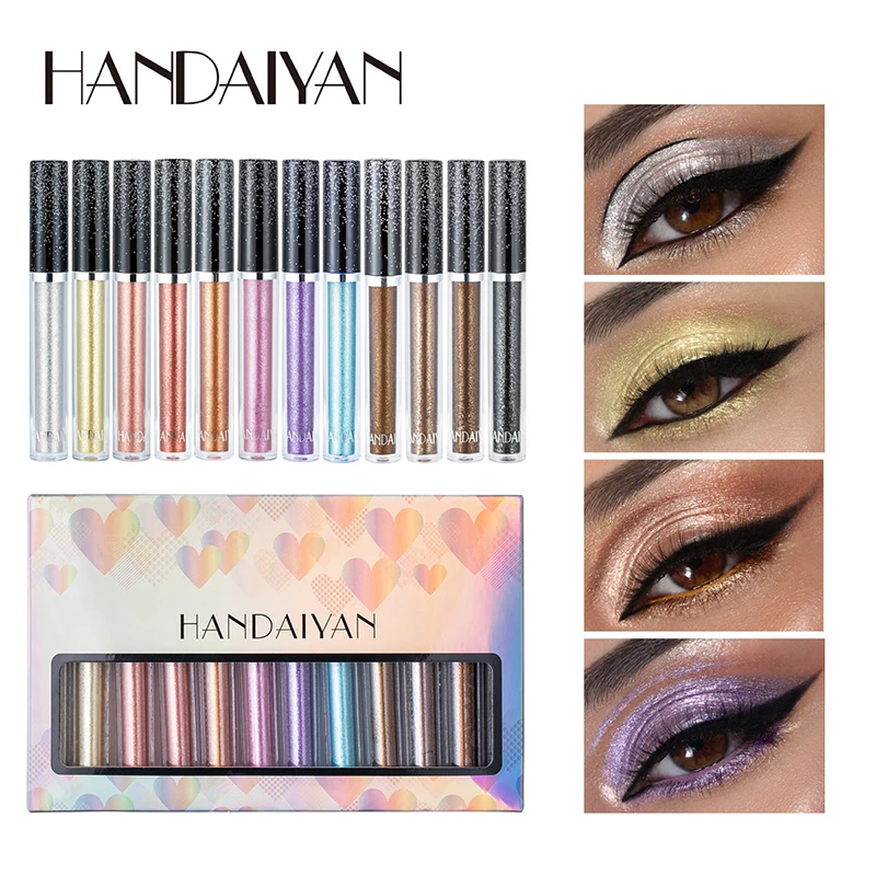 

12Pcs/Set Liquid Eyeshadow Set Psychedelic Pearl Shiny Eye Shadow Lying Silkworm Tears Makeup Eyes Liner Liquid Glitter Eyeliner