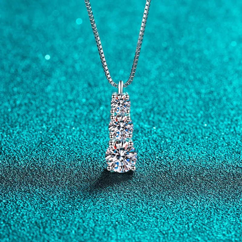 

100% 925 Sterling Silver 3 Sparkling high carbon diamond Necklace Women's wedding party fine jewelry jewelry