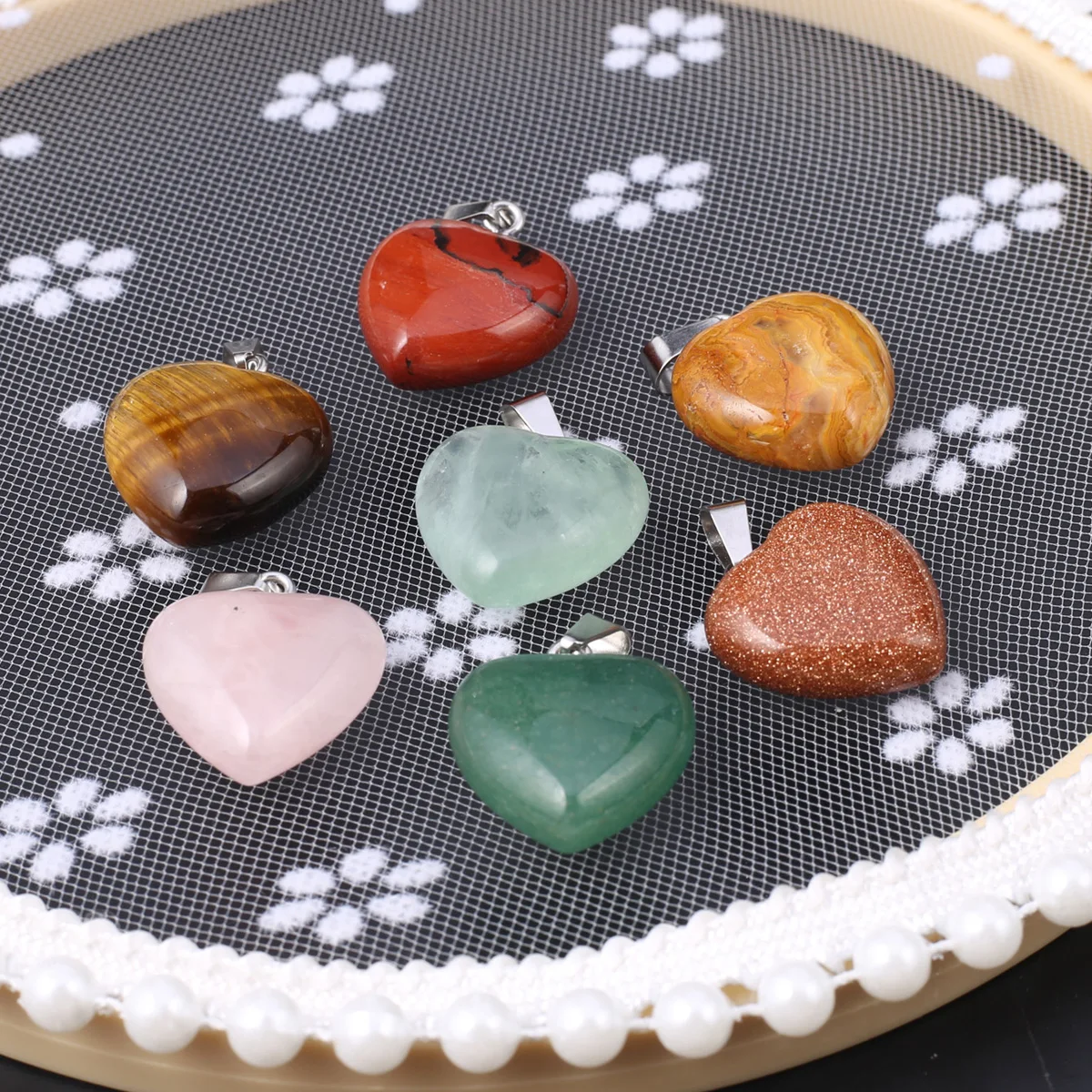 

Natural Stone Pendants Reiki Heal Heart Shape Lapis Lazuli Opal Crystal for Jewelry Making Diy Women Necklaces Earring Gifts