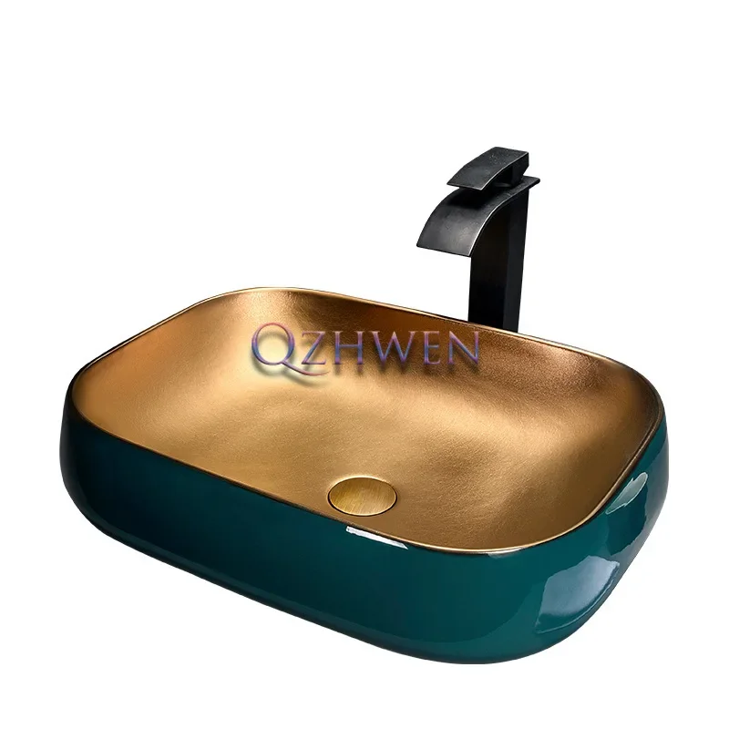 Темно-зеленая Золотая раковина для ванной комнаты керамическая в европейском
