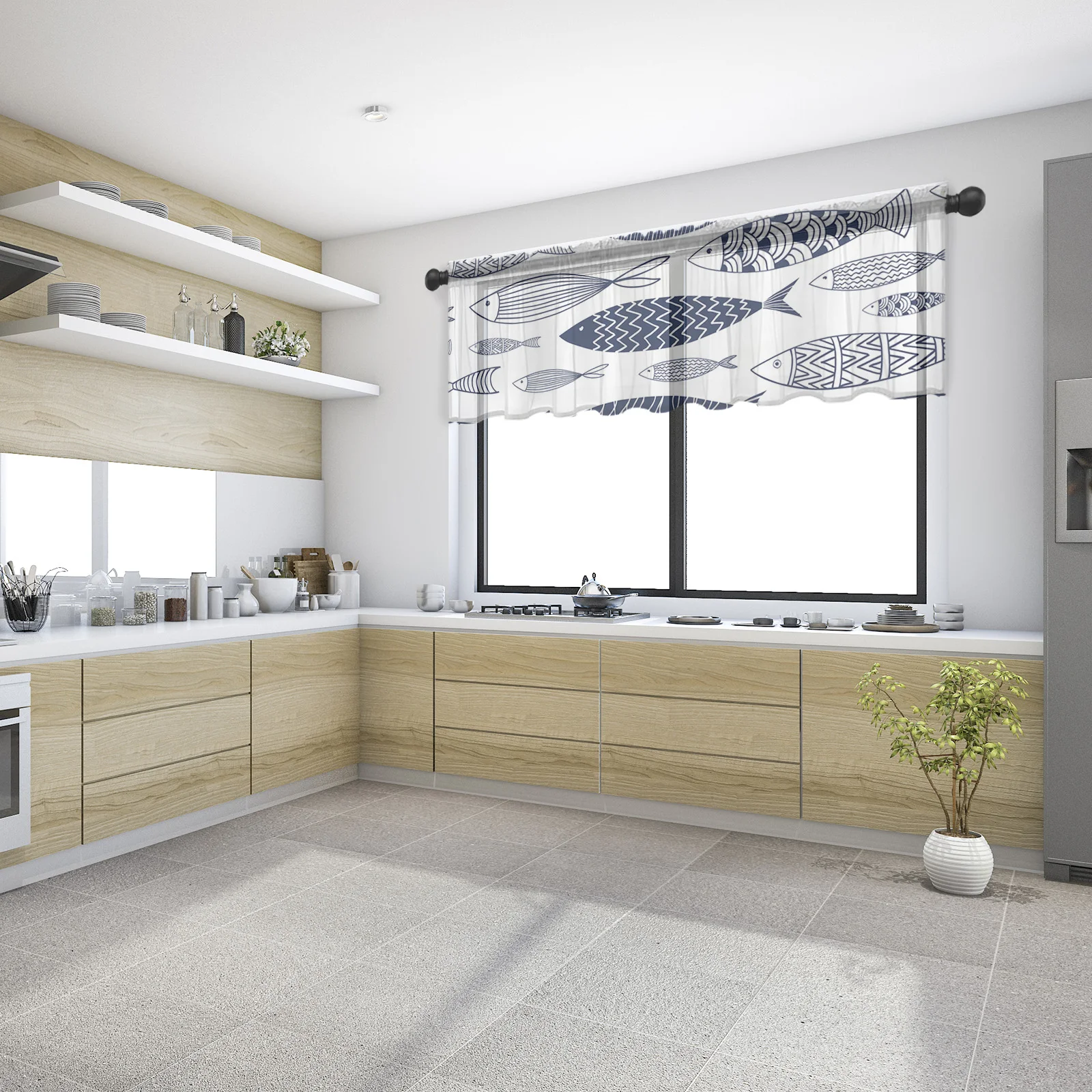 Рыба каракули полосатые линии Япония маленькая тонкая Короткая занавеска для