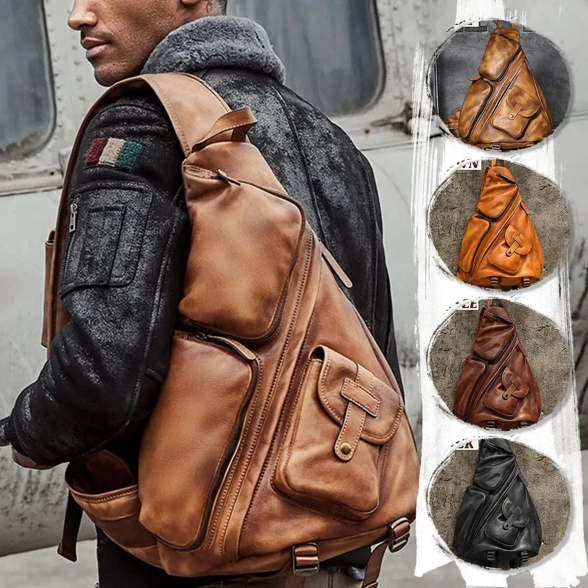 

2022 New Fashion Men's Bag Chest Bag Leather Bag Backpack Casual Shoulder Bag Men's Messenger Bag Purse Male Sling Bag Travel