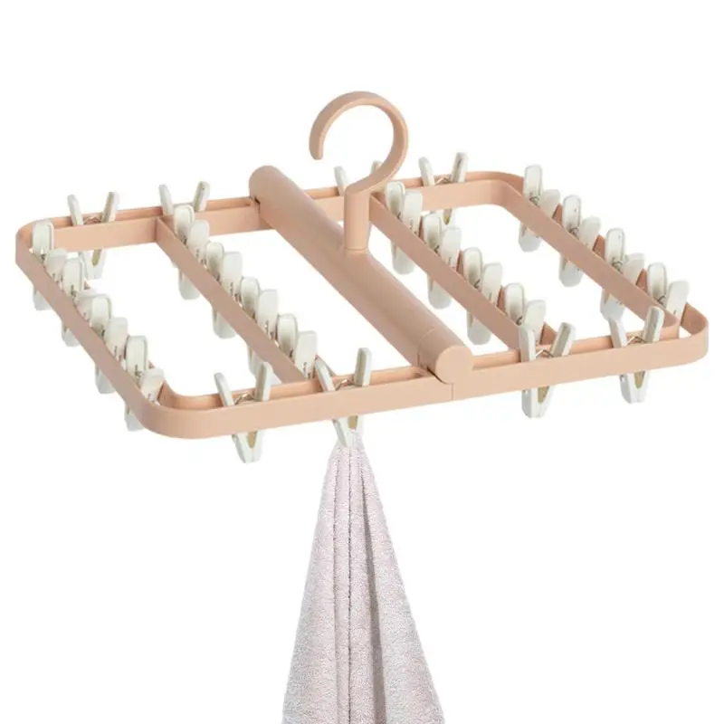 

Складная вешалка для стирки белья, складная вешалка клип вешалки с 24 зажимами для сушки, поворотный крючок, портативная вешалка