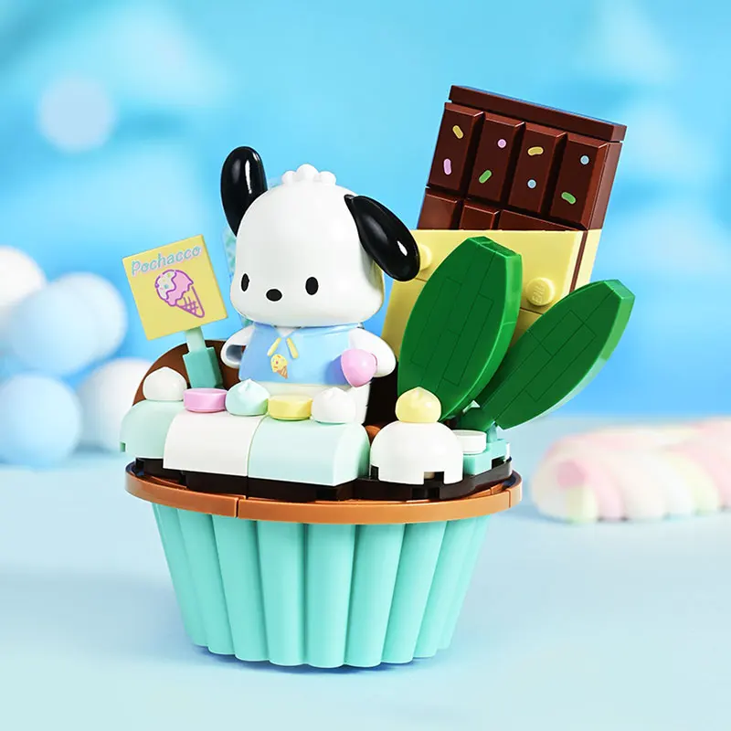 

Keeppley New Sanrio Pochacco Kuromi Building Block Cartoon Cute Cake Model Placements Educational Toys Festival Gift