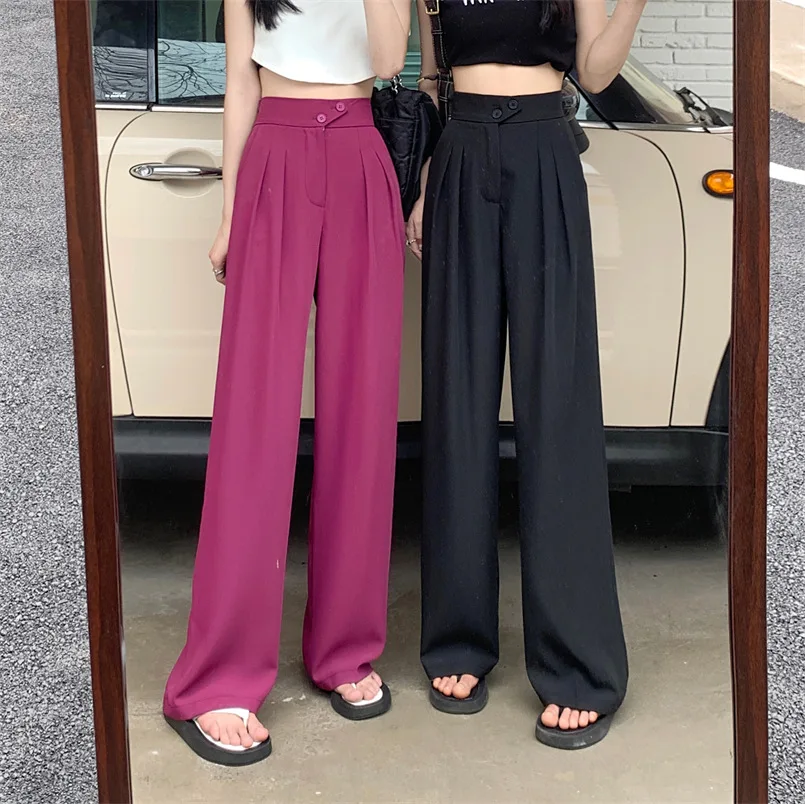 

Pants for Women Spring Autumn High Waist Loose Straight Pants Women Korean Solid Fashion Office Lady Casual Wide Leg Suit Pants