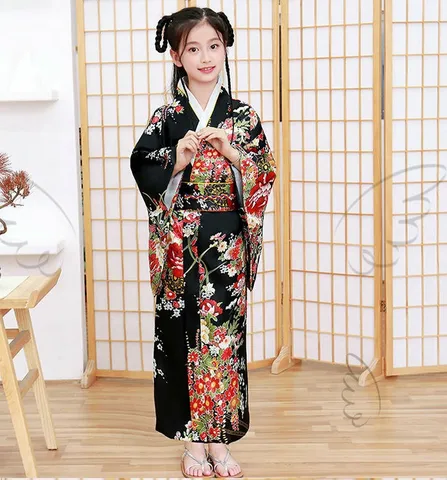 Платье-кимоно в японском стиле для детей, одежда для выступлений, милый свитшот с бантом, костюм для сцены с винтажным цветочным принтом, весна