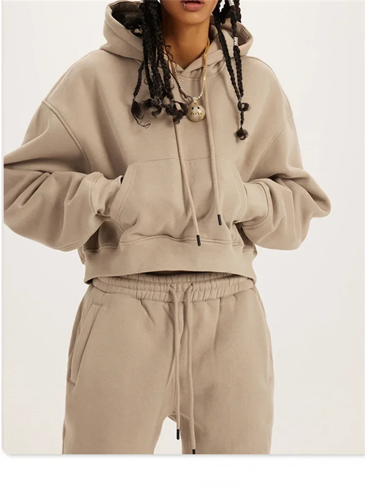 

Women's 2023 Autumn Winter New Fashion Sweater Set Hooded Solid Pullover with Drawstring Pocket Sweater Casual Pants 2 Piece Set