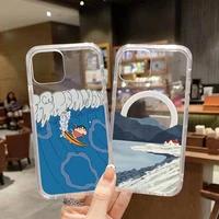 surfing mountaineering scenery phone case for iphone 13 12 11 mini pro max transparent super magnetic magsafe cover