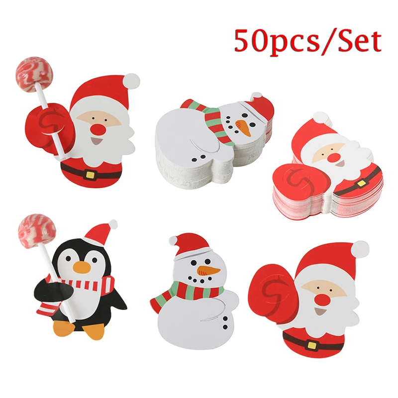 

50 ярких рождественских открыток, мультяшный Санта-Клаус, пингвин, снеговик, детские конфеты, упаковка для упаковки подарков, украшение для нового года