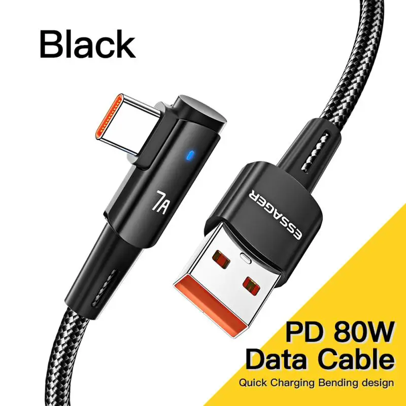 Фото Кабель Usb Type C в корпусе из алюминиевого сплава, Угловой кабель для мобильного телефона, дизайн 7А, зарядное устройство, провод для передачи данных для Honor Huawei P40 Oneplus Realme 100 Вт №4