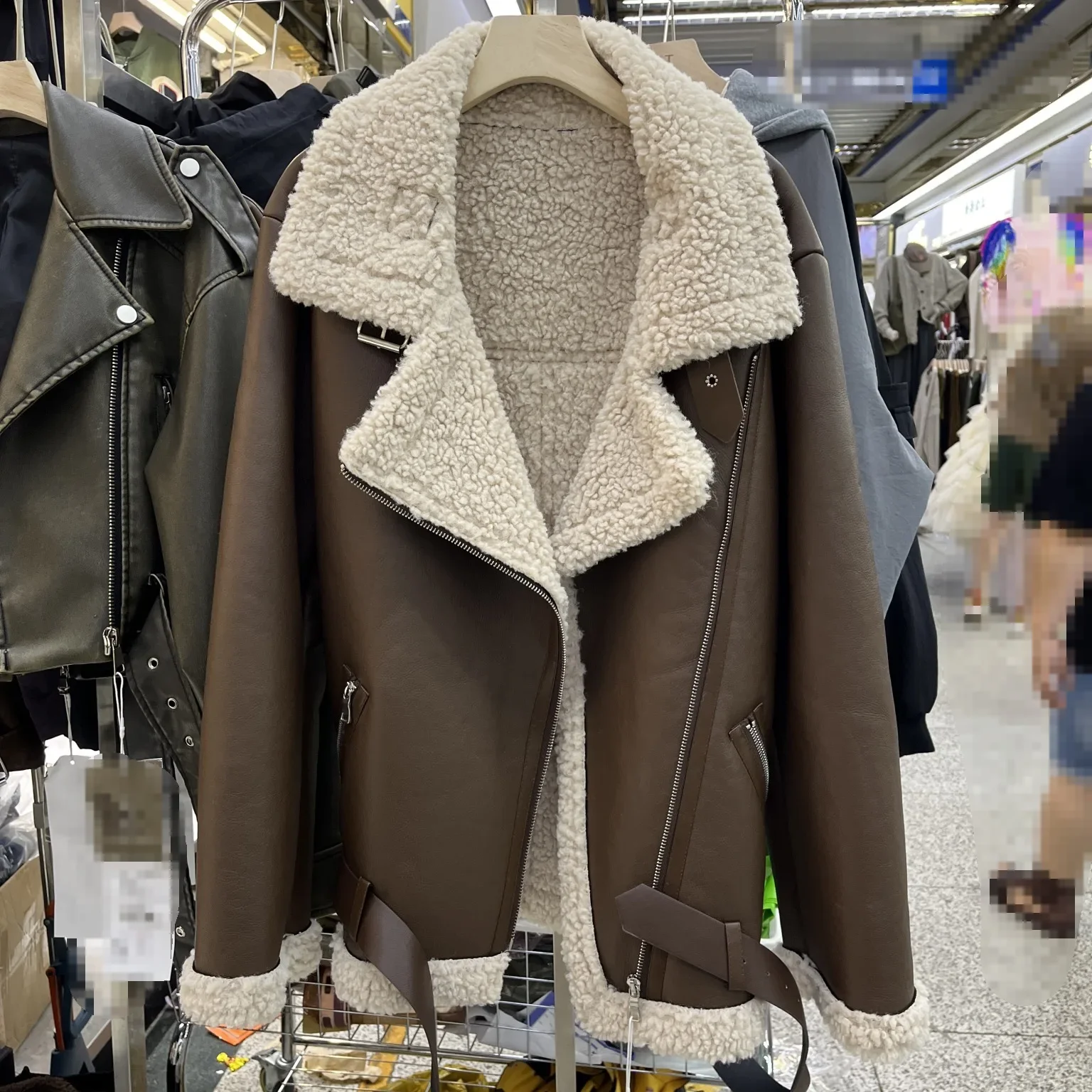 Осень 2023 новая модная куртка из искусственного меха овечьей шерсти байкерское