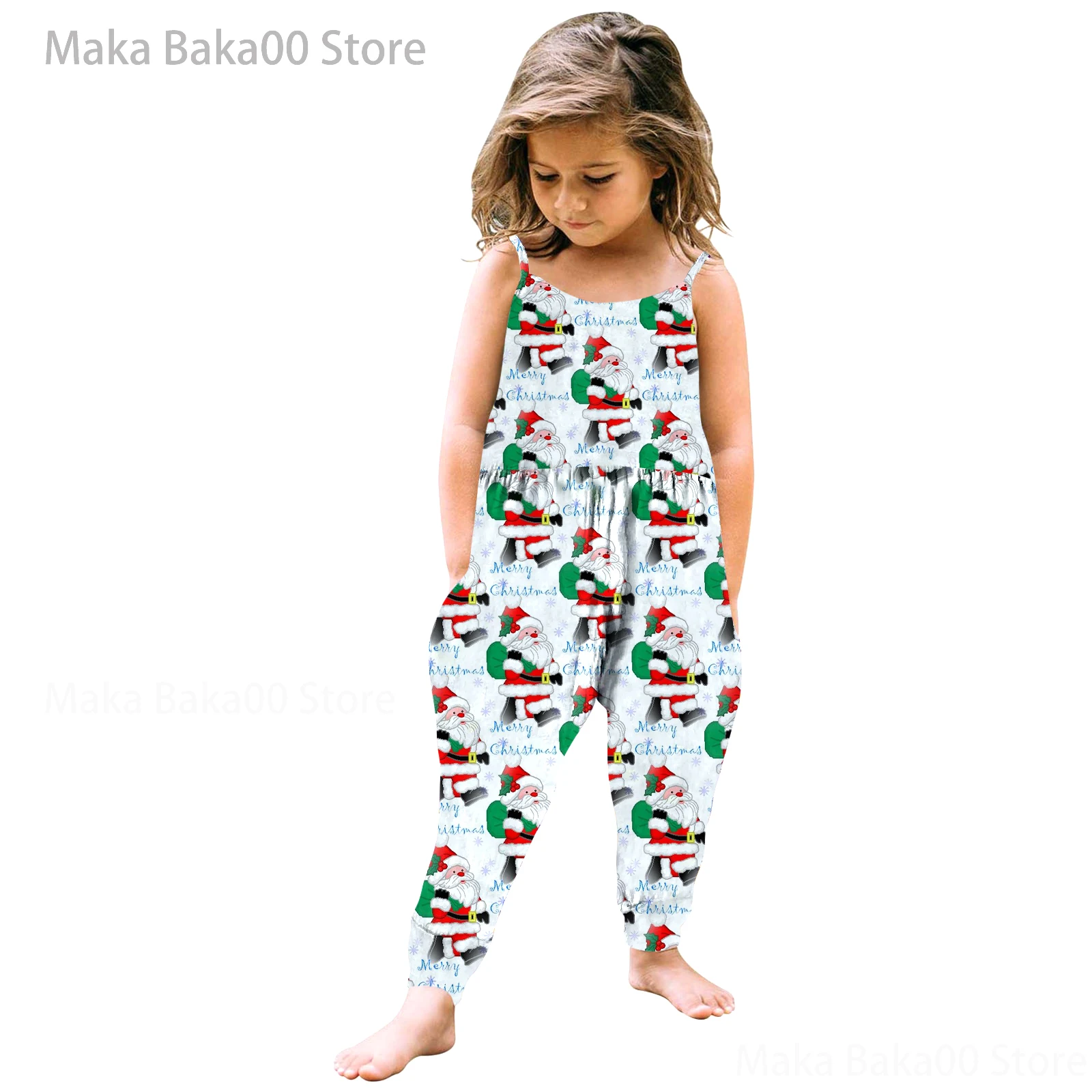 Купи Christmas new children's clothing casual cartoon printing girl suspenders jumpsuit cute street style baby girl clothes за 319 рублей в магазине AliExpress