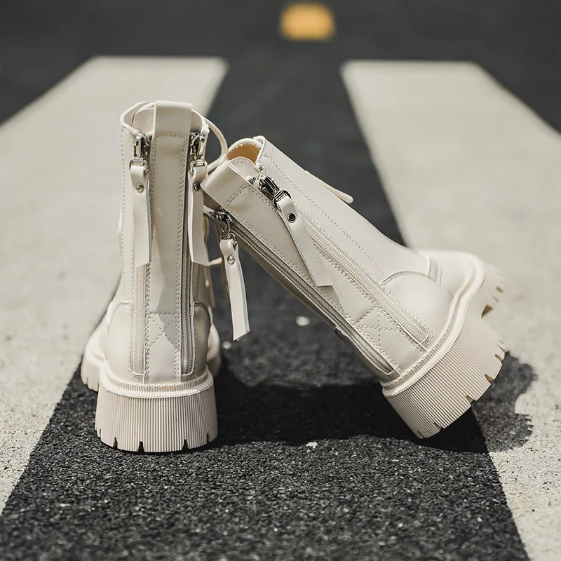 

Winter New Fashion Round Toe Thick Platform Heels Calf Women Shoes Martin Boots