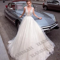 hammah sparkly v neck wedding dresses lace appliques backless sposa vestidos bride party gown robe de mari%c3%a9e engagement