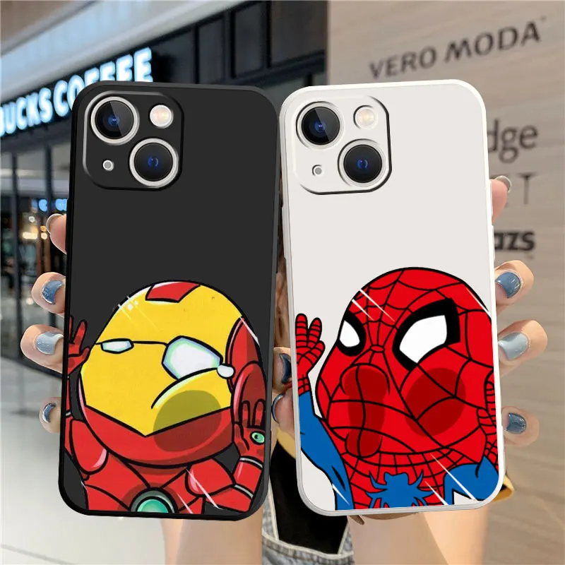 Ironman Cute Face Spiderman Luxury Phone Case for iPhone 7 6S Plus 14 Pro Max 13 Mini XR XS X SE 12 8 11 Shell TPU Liquid Cover