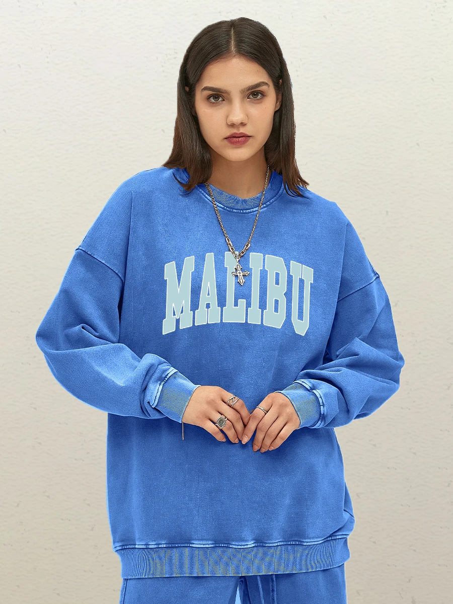 Уличная одежда с принтом Malibu Los Angeles California женская хлопковая потертая толстовка в