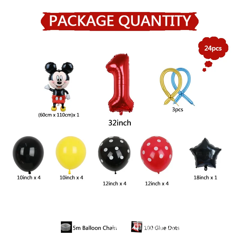 

Набор детских латексных воздушных шаров из мультфильма Дисней, Микки Маус, Минни, день рождения, цифровой выбор на первый год