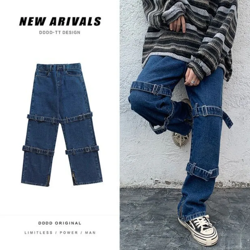 Emo Men Fashion Streetwear Hip Hop Harajuku Baggy Techwear Cargo Jeans Straight Wide Leg Denim Pants Mens Alt Trousers Clothes