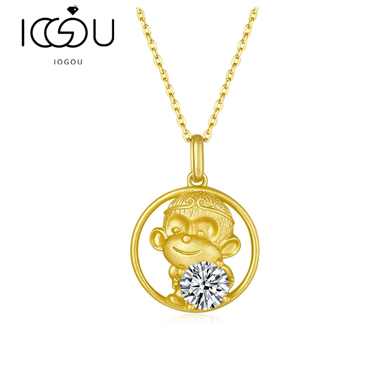 

IOGOU 1.0CT 925 Silver Chinese Zodiac Monkey 100% Moissanite Animal Pendant Necklace For Women Girls Gift With GRA Certificate
