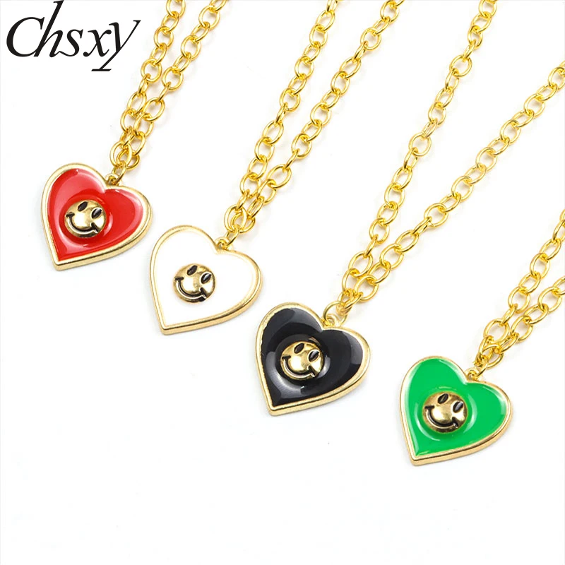 

Smiley Heart Pendant Necklace for Women Handmade Enamel Charms Chain Necklace for Girl Jewelry Neck Accessories Gifts Wholesales